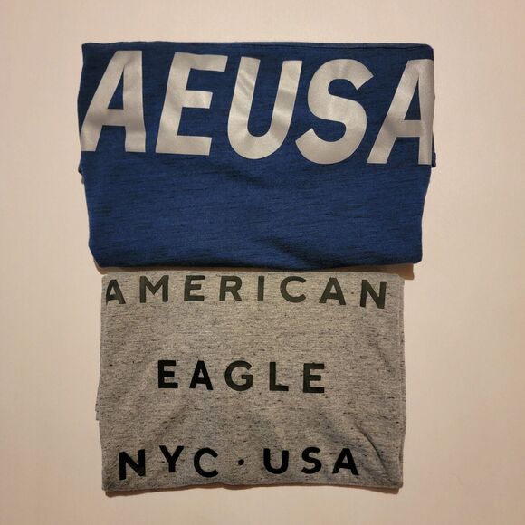 American Eagle Men's Medium Bundle of 2 Short Sleeve T Shirts Blue Gray - Picture 1 of 11